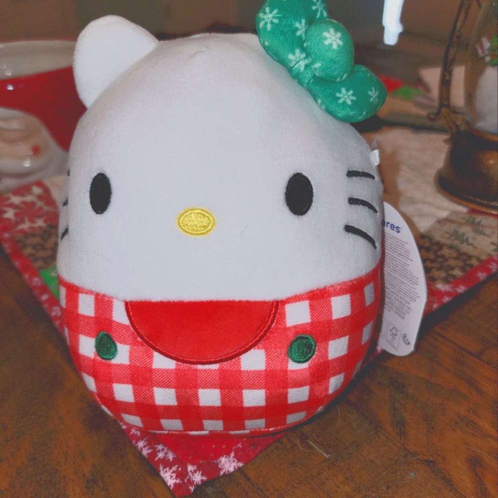 Hello Kitty Squishmallows‎ Christmas Gingham Bow Plush NWT